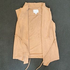 Katherine Barclay Draped faux suede vest with tie waist